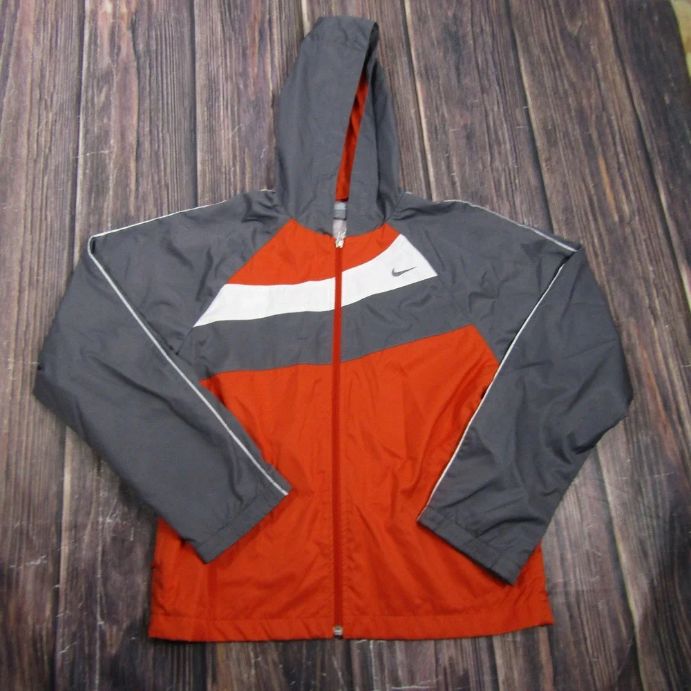 Nike Windbreaker Jacket Women S Orange Grey Colorblock Full Zip Hooded 00194